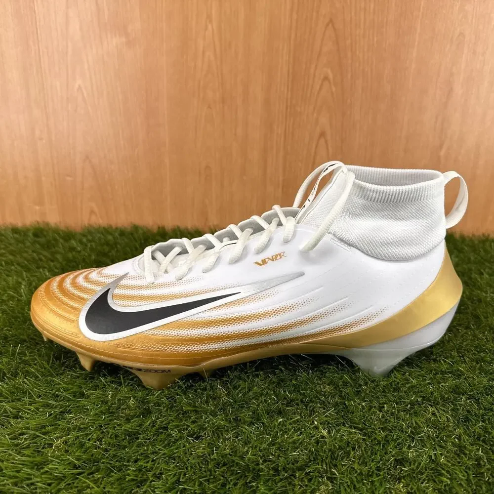 Nike Zoom Air Vapor Pro 1 White Metallic Gold Football Cleats FB3298-103 Sz 13